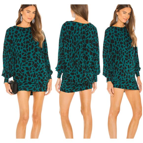 Diane Von Furstenberg NWOT Reese Dress in Giraffe Medium Teal Size S Long Sleeve - Picture 1 of 8